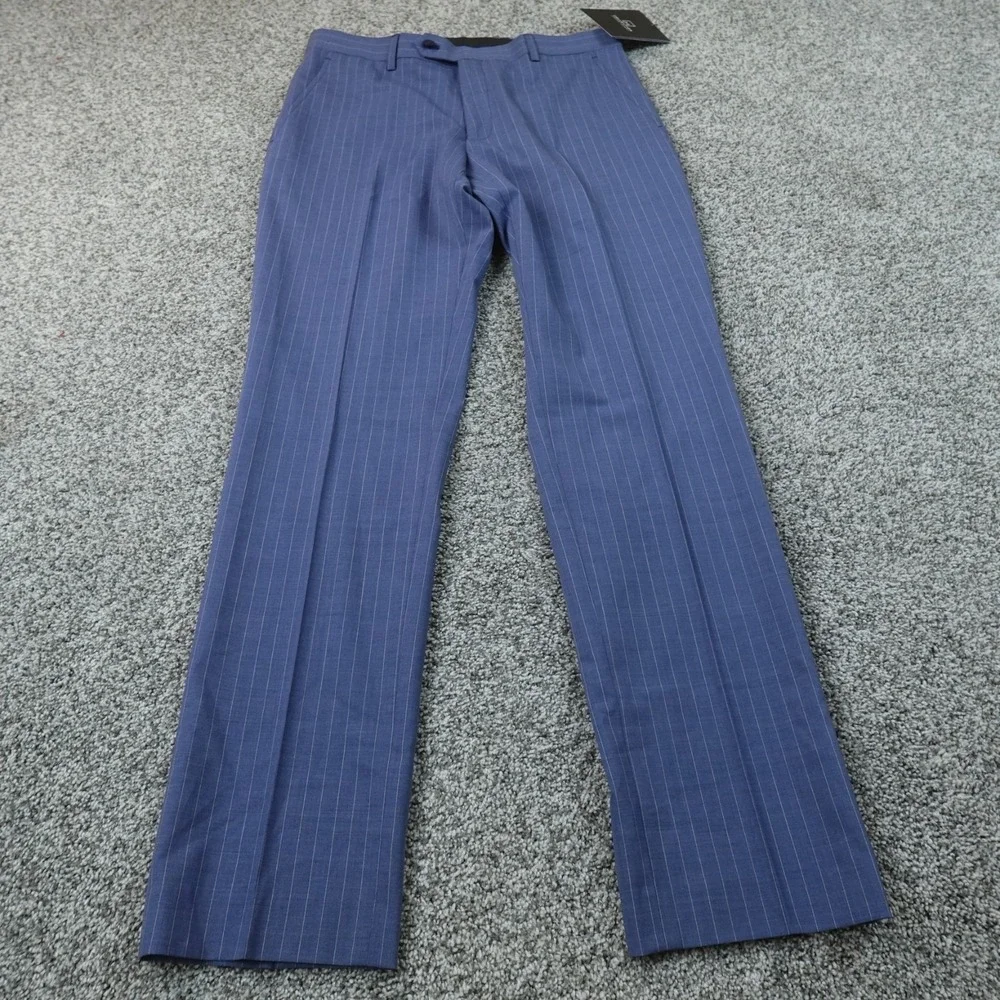 NEW Michael Strahan Pants Mens 32X32 Blue Pinstripe Wool Dress Chino Trouser
